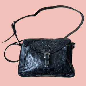 Patricia Nash Tooled Leather Crossbody Bag – Floral Design, Black